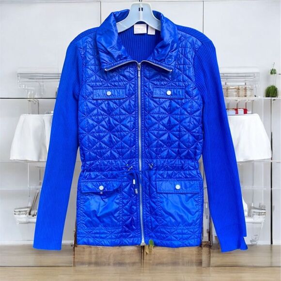 Chico's Royal Blue Quilted Puffer Full Zip Jacket/Sweater Small Lightweight - Picture 1 of 7